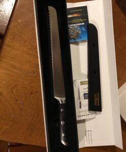 Dalstrong Serrated Bread Knife - 10 inch - Gladiator Series Elite - Forged High-Carbon German Steel - G10 Handle Kitchen Knife - Sheath Included - Razor Sharp Slicer - Slicing Knife - NSF Certified 10" 40 71Y5YFdiQqL