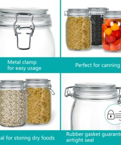 OAMCEG 4 Pack Wide Mouth Mason Jars - 34 OZ Airtight Glass Canning Jars with Leak Proof Rubber Gasket and Clip Top Lids, Perfect for Storing Coffee, Sugar, Flour or Sweets J-1L 24 71Y5jzi33L