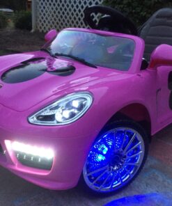 Moderno Kids Kiddie Roadster 12V Power Children Ride-On Car with R/C Parental Remote + Leather Seat 5 Point Seat Belt + LED Wheels + MP3 USB Music Player + Baby Tray Table + Rubber Floor Mats (Pink) Pink 54 71Y6 loNPGL