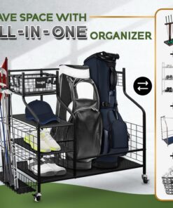 Yes4All Golf Bags Storage Garage Organizer, Golf Club Storage Stand and Lockable Wheels for Garage Indoor Basement, Extra Rack for Golf Clubs and Other Golfing Equipment Black 13 71Y62JXhOQL