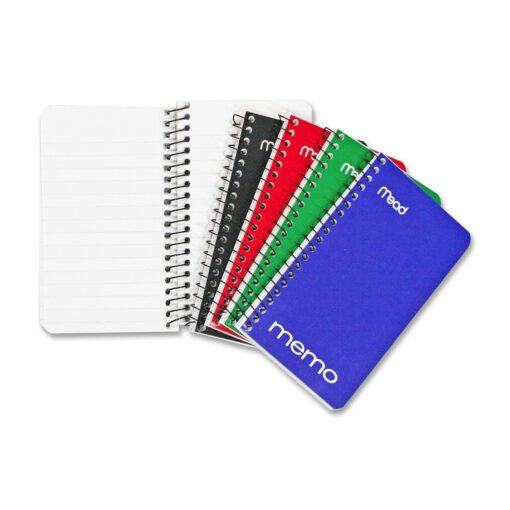 Mead Memo Pads, 8 Pack, Lined College Ruled Paper, Pocket Notebook, Small Spiral Notebooks for Home Office Accessories, School Mini Note Pads, 60 Sheets, 5" x 3", Blue, Black, Red, Green (73605) 5" x 3"