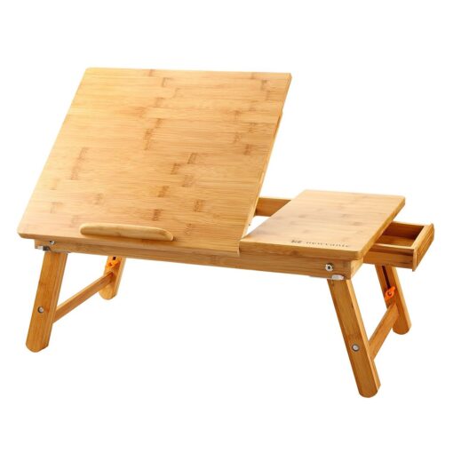 Laptop Desk Nnewvante Table Adjustable Bamboo Foldable Breakfast Serving Bed Tray w' Tilting Top Drawer 21.6"