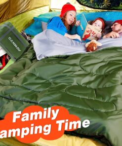 CANWAY Double Sleeping Bag,2 Person Sleeping Bag Lightweight Waterproof with 2 Pillows for Camping, Backpacking, or Hiking for Adults or Teens Queen Size XL & XXL Army Green 24 71Y7FZUSnuL