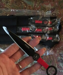 Perfect Point Throwing Knife Set – Set of 9 Throwers, Black Stainless Steel Blades w/Red Cord Wrapped Handles w/Chinese Inscription, Nylon Sheath, Well Balanced, Sport Knives – PP-060-9 27 71Y7qamUc L
