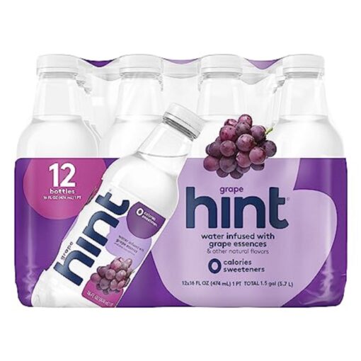 Hint Water Grape, Pure Water Infused with Grape, Zero Sugar, Zero Calories, Zero Sweeteners, Zero Preservatives, Zero Artificial Flavors, 16 Fl Oz (Pack of 12) 16 Fl Oz (Pack of 12)