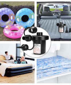 AGPTEK Electric Air Pump with 3 Nozzles, 110V AC/12V DC, Portable Quick-Fill Perfect Inflator/Deflator Pumps for Outdoor Camping, Inflatable Cushions, Air Mattress Beds, Boats, Swimming Ring 23 71Y9FS63rGL