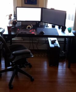 Need 55 Inch Large Computer Desk - Modern Simple Style Home Office Gaming Desk, Basic Writing Table for Study Student, Black Metal Frame, Black 55 inches 29 71YA0W4RW7L