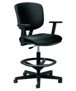 HON, Black Volt Leather Office Chair Sit-To-Stand Seating, Foot Ring, 250lb Max Weight With Wheels for Computer/Desk, Task Stool 18 71YAqMYQukL
