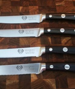 Dalstrong Steak Knives - Set of 4 - Serrated Blade - Gladiator Series Elite - Forged German High-Carbon Steel - Table Dinner Kitchen Knives - Sheaths - Razor Sharp - Dinner Set - NSF Certified 5" Serrated Black 48 71YAyDn1QDL