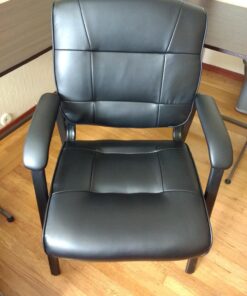 Amazon Basics Classic Faux Leather Office Desk Guest Chair with Metal Frame, Black, 27.4D x 23.6W x 35.8H in 41 71YBNy3 IbL