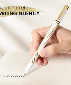 Pens Bulk 6-Pack, Black Ink pens,Quick Dry Ink Gel Pens, Medium Point Pens,Waterproof Micro-Pen,White and simple fashion penholder Smooth Writing for Office Supplies School Home Note Taking writing White 22 71YCDNgktL