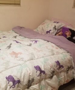 Amazon Basics Kid's Easy Care Microfiber Bed-in-a-Bag 7-Piece Bedding Set, Full/Queen, Purple Unicorns, Solid & Printed 41 71YDUC1Ps2L