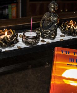 MyGift Desktop Zen Garden Kit with Buddha Statue, Incense Burner, Sand, Rake and Lotus Tea Light Candle Holder 29 71YGCCy8etL