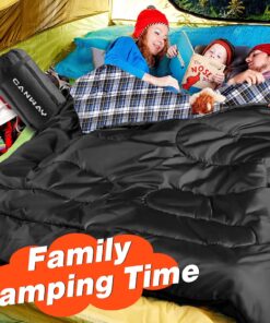 CANWAY Double Sleeping Bag,2 Person Sleeping Bag Lightweight Waterproof with 2 Pillows for Camping, Backpacking, or Hiking for Adults or Teens Queen Size XL & XXL Flannel Black 20 71YH1RsF1L
