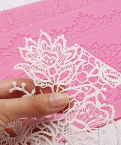 Lace Molds for Cake Decorating, Beasea 5pcs Lace Fondant Molds Silicone Lace Molds, Lace Mats and Molds Pink Flower Pattern Silicone Molds for sugar lace Craft Tools 01.Pink with Floral Style 17 71YHxAgvnPL