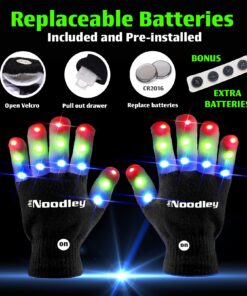 The Noodley LED Light Up Gloves for Kids Toys Games Outdoor Boy Girl Glow Dark Costume Autistic Child Teen Adult Sizes Black Small 26 71YHxiQ3XfL