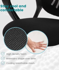 SMUG Office Computer Desk Chair, Ergonomic Mid-Back Mesh Rolling Work Swivel Task Chairs with Wheels, Comfortable Lumbar Support, Comfy Arms for Home, Bedroom, Study, Dorm, Student, Adults, Black Modern 28 71YIOx42rmL