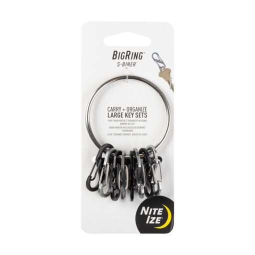 Nite Ize BigRing KeyRing Steel S-Biner - Multi Key Holder Carabiner with 8 Stainless Steel Key-Holding S-Biners - Easy-to-Use Key Organizer