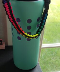 WaterFit Paracord Handle - Paracord Carrier Survival Strap Cord with Safety Ring and Carabiner Compatible with Hydro Flask Wide Mouth Water Bottles 12oz - 64 oz Rainbow/Compass 28 71YK0Xs8eAL