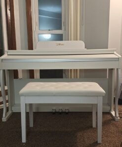 HOMCOM Piano Bench, Duet Piano Chair with Faux Leather Padded Cushion and Wooden Frame, Button Tufted Keyboard Bench, White Country White 60 71YKZX8DDgL