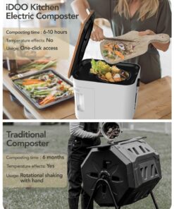 Electric Composter for Kitchen, iDOO 3L Smart Kitchen Composter Countertop, Auto Home Compost Machine Odorless, Food Cycler Waste Composter Turn Waste to Pre-Compost for Plants (composter) 31 71YMNtzUM L