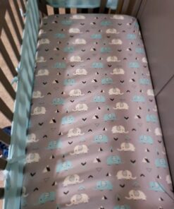 Stretchy Fitted Crib Sheets Set BROLEX 2 Pack Portable Crib Mattress Topper for Baby Boys Girls,Ultra Soft Jersey,Full Standard,Elephant & Whale Grey Teal 35 71YMPbxugL 1