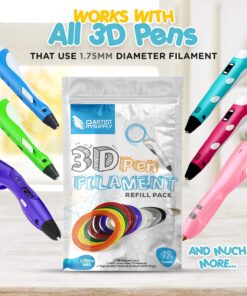 3D Pen Filament Refills - 1.75mm ABS Printer Refill Pack - 240 Linear Feet in 20 Foot Lengths Per Color - 80 Stencil E-Book & Bonus Glow in The Dark Color Included by 3D Artist Supply 13 71YMWNlkUL