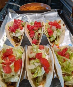 Pack of 4 - Stainless Steel Taco Holder Stand - Truck Tray Style - Each Rack Holds Up to 3 Tacos - Oven, Grill & Dishwasher Safe - Size 8" x 4" x 2" 4 Pack 32 71YMvfVdgjL