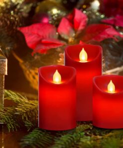 Flameless Battery Operated LED Candles, Remote Control Electric Realistic Candles Flickering Real Wax 4/5/6 Inch 3PACK with 2/4/6/8 Hour Timer for Home Decor Holidays Party (Red) 3 Pack Red 12 71YNPBHNEL
