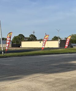 LookOurWay Feather Flag Set - 12 Feet Tall Advertising Flag Banner with Fiberglass Pole Kit and Rotating Ground Spike for Business Promotion - Grand Opening Theme - Now Open Red and Yellow Red/Yellow 16 71YNlGoBgoL