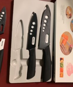 WACOOL Ceramic Knife Set 3-Piece (Includes 6-inch Chef's Knife, 5-inch Utility Knife and 4-inch Fruit Paring Knife), with 3 Knife Sheaths for Each Blade (Black Blade) Black Hand 33 71YOlaO37pL