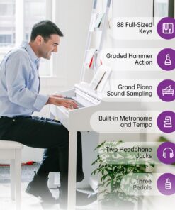 The ONE Digital Piano with Lighted-up Teaching Keys, Piano Keyboard 88 Keys with Hammer Action for Beginner/Professional, Full Size Weighted Keyboard with Piano Stand/3-Pedal Unit/APP, White PLAY 24 71YPL09v4rL
