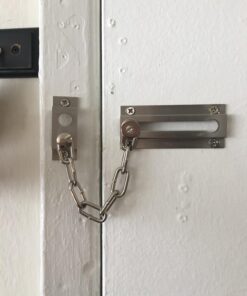 Defender Security U 10304 Chain Door Guard – Door Chain Lock for Door and Home Security, 3-5/16 In., Solid Brass Construction with a Satin Nickel Finish (Single Pack) 30 71YTfJDkMeL