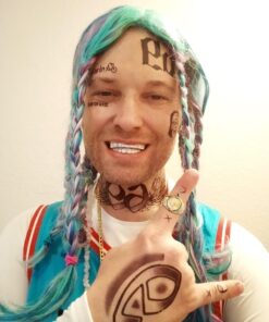 LuReen 14k Gold 6 Teeth Grillz Hip Hop Joker Diamond Top & Bottom Teeth Caps Grillz Set for Teeth Rapper Halloween Costume Cosplay Silver 15 71YUWKUw5TL