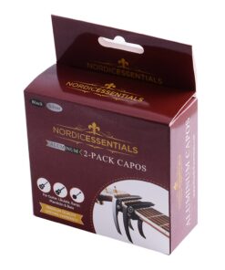 Guitar Capo (2 Pack) for Guitars, Ukulele, Banjo, Mandolin, Bass - Made of Ultra Lightweight Aluminum Metal (1.2 oz!) for 6 & 12 String Instruments - Nordic Essentials, Black+Silver Black + Silver 25 71YW7JPsoTL