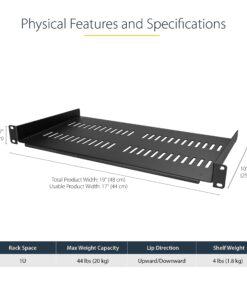 StarTech.com 1U Server Rack Shelf - Universal Vented Rack Mount Cantilever Tray for 19" Network Equipment Rack & Cabinet - Heavy Duty Steel - Weight Capacity 50lb/23kg - 10" Deep, Black (CABSHELFV1U) 10" Depth 16 71YXRahHvPL