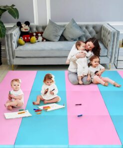 Giantex 4'x10' Gymnastics Mat, 2" Thick Folding Tumbling Mat with Hook and Loop Fastener, Foldable Gym Mat with Carrying Handles, Cheer Mats for Kids Adults Home Exercise Aerobics Fitness Baby Pink/Blue 10 71YXopUVcvL