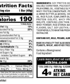 Atkins Vanilla Pecan Crisp Protein Meal Bar, High Fiber, 1g Sugar, 4g Net Carb Meal Replacement, Keto Friendly, 5 Count 16 71YYtCubzVL