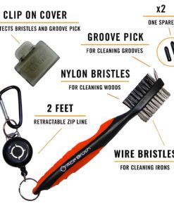 Ace Golf Brush and Club Groove Cleaner, 2 Ft Retractable Zip-line Aluminum Carabiner, Bonus Brush Cover, Lightweight, Stylish, Ergonomic Design, Premium Tour Grade, Easily Attaches to Golf Bag Red 11 71YYudLgv7L