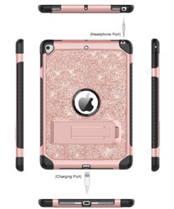 for iPad 9.7 Case 2017/2018, iPad Air 2 Case, iPad 6th/5th Generation Case with Kickstand, DUEDUE Glitter Bling 3 in 1 Heavy Duty Hard PC Cover Shockproof Full Protective Case for iPad Pro 9.7, Pink 10402-Pink 14 71YauyKcnfL