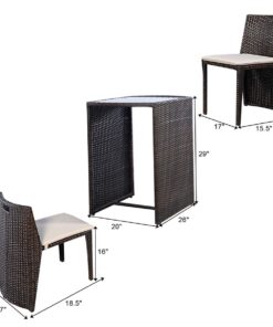 Giantex 3 PCS Cushioned Outdoor Wicker Patio Set Convention Bistro Set Garden Lawn Space Saving Conversation Set Sofa Furniture No Assembly (Brown) Brown 31 71YbaDuStvL