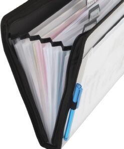 Five Star 7 Pocket Expanding File Organizer, Plastic Expandable File Folders with Customizable Tabs & Clear Cover, Holds 11" x 8-1/2", Zipper Closure, Black (72709) 11 71Yd68kbN8L