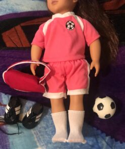 Dress Along Dolly 6pc Soccer Uniform 18" Doll Outfit w Soccer Ball- American Clothes & Accessories Set Includes Shorts, Shirt, Socks, Cleats, Sports Bag, & Ball- Perfect Holiday Girl Gift Set For Less 16 71YdVogcs4L