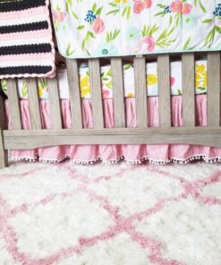 Pink Crib Skirt Pleated with White Lovely Pompoms, Bedding Dust Ruffle for Baby Girls, 14" Drop, Fit All Standard Crib Bed, Fade Resistant Crib Bed Skirt Machine Wash Tassel Pink 32 71YeCbliUEL
