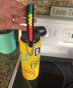 WaterFit Paracord Handle - Paracord Carrier Survival Strap Cord with Safety Ring and Carabiner Compatible with Hydro Flask Wide Mouth Water Bottles 12oz - 64 oz Rainbow/Compass 29 71Ygwj6sSTL