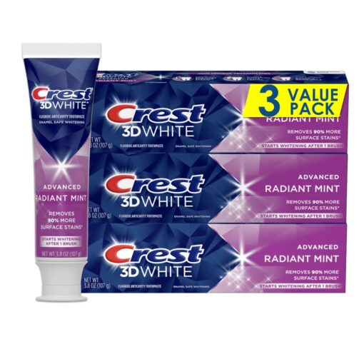 Crest 3D White Toothpaste Radiant Mint, 3.8 Oz (Pack of 3) 3.8 Ounce (Pack of 3)