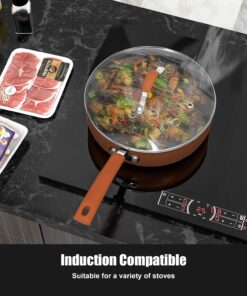 cooper pan Signature 10-Piece Ceramic Nonstick Aluminum Cookware Set, Induction Compatible Pots and Pans Set, Dishwasher Safe Oven Safe PTFE PFOA Free-Copper CR 12 71Yj3ecYxyL