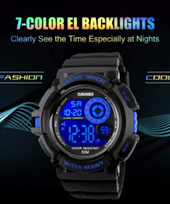 Aposon Mens Digital Sports Watch, Military Army Electronic Watches Running 50M 5 ATM Waterproof Sports LED 7 Colour Wristwatch Water Resistant with Stopwatch blue 24 71YjOlf LNL