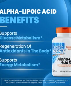 Alternative view of Doctor's Best Alpha-Lipoic Acid 150, Helps Support Glucose Metabolism and Regenerate Antioxidants* Non-GMO, Gluten Free, Vegan, Soy Free, 150mg, 120 Veggie Caps 120 Count (Pack of 1)