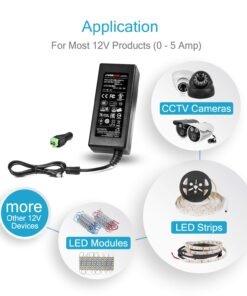 Chanzon 12V 5A LED Strip Power Supply 60W AC DC Adapter UL Listed for CCTV 2.1x5.5 2.5x5.5 Plug (Input 110V-220V, Output 12 Volt 5 Amp 60 Watt) Converter LED Driver Lighting Transformer 12 V 5 A 30 71YooOgwJFL